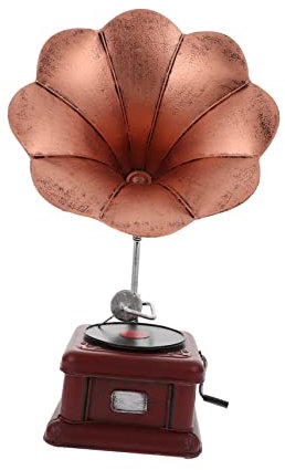 VINTORKY Vintage Phonograph Model Retro Gramophone Sculpture Small Iron Artware Home Decoration for Office and Household