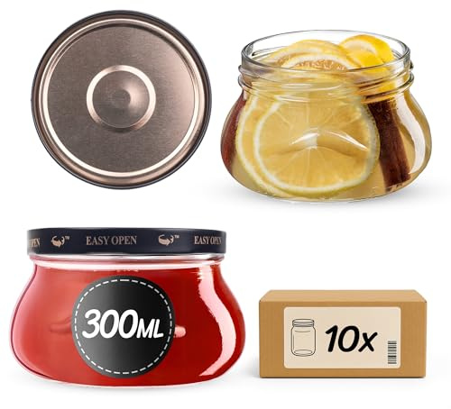 KADAX 10er Set Marmeladengläser 300ml TO82 Schwarz/Gold, Einmachgläser Vorratsgläser Mason Jar mit Schraubdeckel, Luftdichte Schraubgläser, Honig & Konfitüre