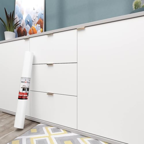 Decotalk Papier Adhesif pour Meuble Blanc Cuisine 30X300cm Papier Peint Adhesif Mural Epais Blanc Amovible Revêtement Mural Décoratif Moderne En Vinyle PVC Rouleau Adhésif Decoratif Imperméable