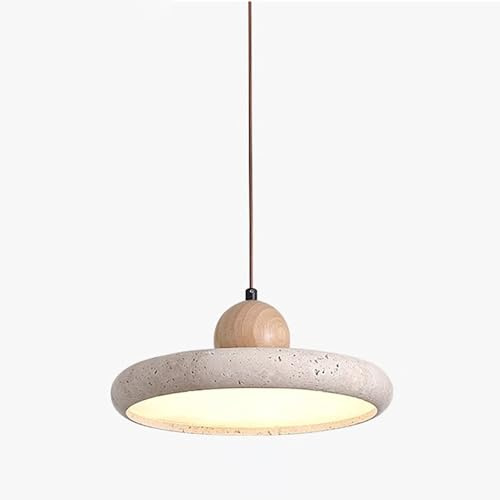 COSRUB Moderne Pendelleuchte aus Rundstein, Hängelampe Flach in Gelbem Travertin für Küche oder Schlafzimmer Kronleuchter LED Dimmbar(Stepless,30cm/11.81in)