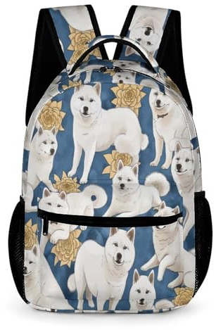 WECECE Schulranzen Shiba Inu Welpe 7-11 Jahre für Jungen Rucksack mit Niedlich Hund Motiv für Mädchen Klasse 1-3 Backpack Alltag Bücher Hefte Flasche Geburtstagsgeschenk Schule