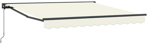 KGFHERENB Tenda da sole retrattile con braccio, 350 x 250 cm, colore crema, con manovella, protezione solare manuale, per terrazza, giardino e balcone, tessuto in poliestere, telaio nero