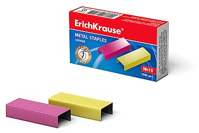 ErichKrause Heftklammern No 10 rosa gelb scharfer Winkel 1000 Stück - Staples mit Qualitätsverklebung - Tackerklammern für Büro Schule Hobby