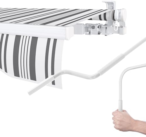 paramondo Gelenkarmmarkise Easy Balkonmarkise Sonnenschutz Terrasse, Vollständig zusammengebaut, Kurbelbedienung, 3,95 x 2,5 m (Breite x Ausfall), Multistreifen Grau-Weiß