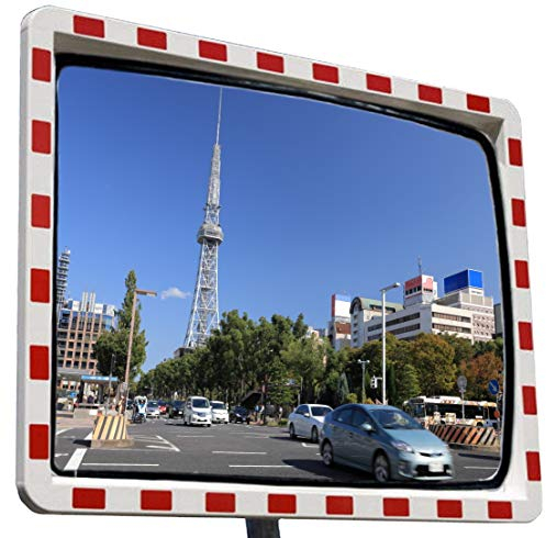 Verkehrsspiegel mit Reflektoren, Beobachtungspiegel, Sicherheitsspiegel Konvexspiegel 60x80 cm, Top Sicht mit Dichtung wetterfest Einfahrt Ausfahrt Strasse Garage