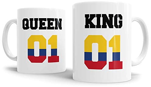Flaggen-Tasse King & Queen - Kolumbien - Pokal/Mug/Cup/Becher/WM/Pärchen/Paare/Freunde/Beste Qualität - 25 Jahre Erfahrung