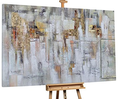 KunstLoft® XXL Gemälde 'Antiker Glanz' 180x120cm | original handgemalte Bilder | Abstrakt Grau Gold Bunt | Leinwand-Bild Ölgemälde einteilig groß | Modernes Kunst Ölbild