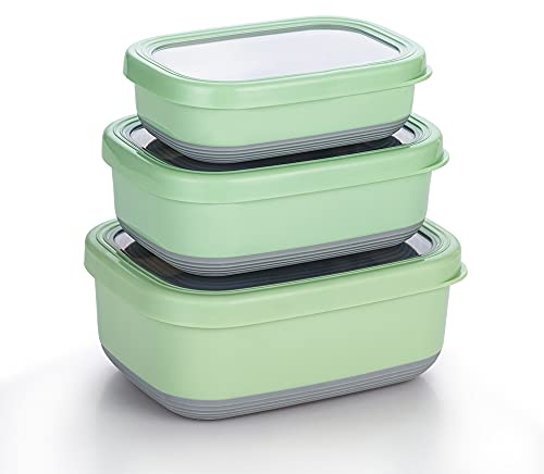 Lille Home Premium Stainless Steel Food Containers/Bento Lunch Box with Anti-Slip Exterior, Set of 3, 470ML, 900ML,1.4L, Leakproof, BPA Free