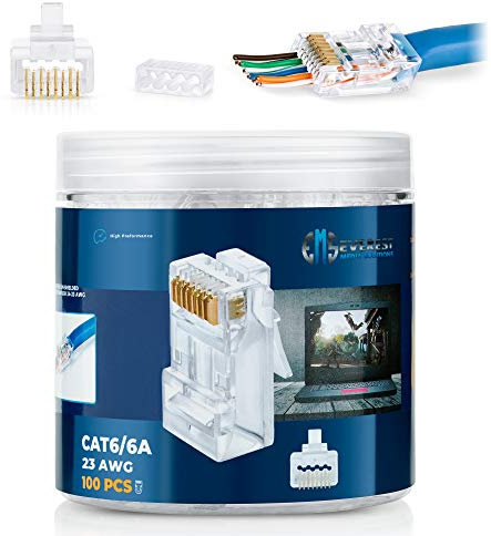 Everest Media Solutions RJ45 Cat6/6a Durchgangsstecker für ein dickes UTP-Netzwerkkabel mit großem Durchmesser von 23 AWG, 100 Stück, Einsteckführungen im Lieferumfang enthalten