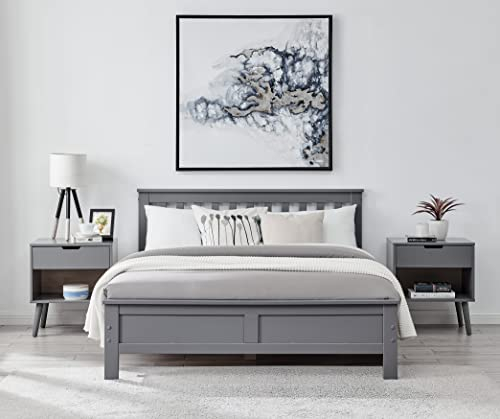 Furniturebox UK Azure Grey Wooden Solid Pine Quality Single Double King Bed Frame (Double Bed + 2 Grey Drawers)
