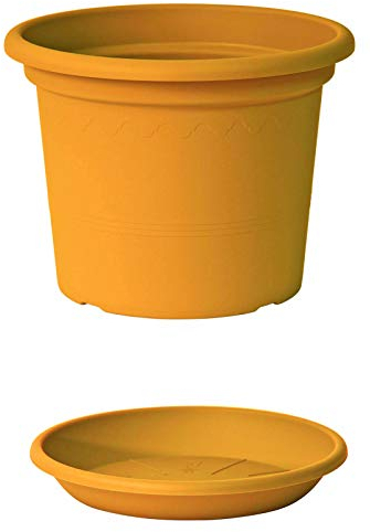 Euro3plast Geo Blumentopf mit Untersetzer 12 Größen und 9 Farben zur Wahl (40 cm, Mango-Gelb)