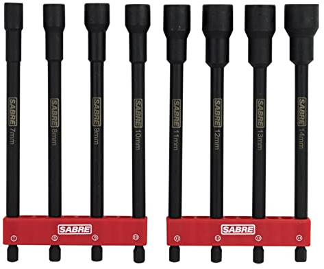 Sabre Tools 8 Piece Metric Impact Magnetic Nut Driver Set – 6 Inch Length, 1/4 Inch Hex Shank, Magnetic Socket Tip (8 Piece Metric Set)
