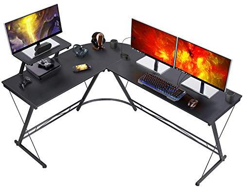 Yaheetech Eckschreibtisch L-Form Schreibtisch, Gaming Tisch Bürotisch mit beweglichem Monitorständer für Büro 162,5 x 130 x 96,5 cm Schwarz