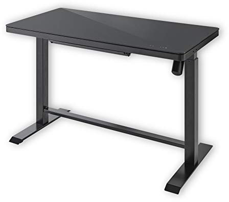 Stella Trading LIFT4HOME Schreibtisch höhenverstellbar elektrisch, Schwarz - Innovativ verstellbarer Bürotisch mit Glasplatte, Touch Bedienung & USB Ports - 120 x 72-120 x 60 cm (B/H/T)