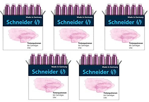 SCHNEIDER 5 Packungen mit 6 Tintenpatronen für Füllfederhalter Pastell Lila
