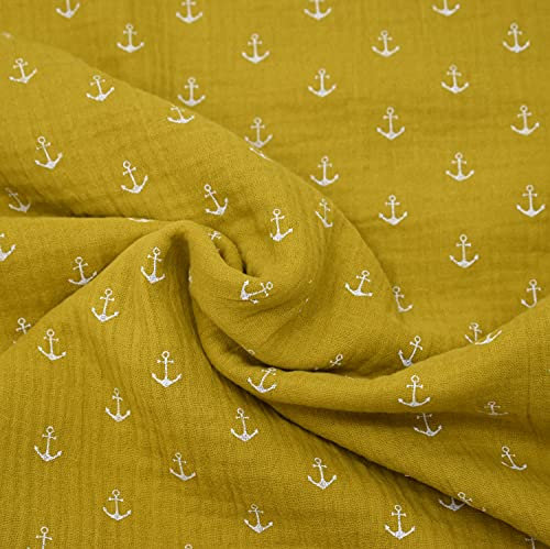MAGAM-Stoffe Paul Musselin Mulltuch Kinder Baumwollstoff Oeko-Tex Meterware 50cm (Anker senf gelb)