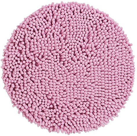 PANA® Premium Chenille Badematte rund (Ø 56 cm) • Runder Badteppich aus besonders weichen Fasern • Saugstark & waschbar • Duschvorleger, Badvorleger, Badezimmerteppich • Farbe: Rosa