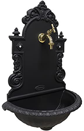 Fonderia Bongiovanni | Gartenbrunnen | Wandbrunnen | Modell Pamplona | mit wählbarem Messinghahn | Haus Garten | Springbrunnen Outdoor | Gartenbrunnen außen | glänzend