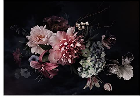 WallArena Vinyl Fototapete Blumen Vintage Rosen Schwarz Dunkel Pfingstrose Schlafzimmer Wandtapete Tapete inklusiv Kleister UV-Beständig Montagefertig (Struktur Material, (254x184 cm) 2 Bahnen)