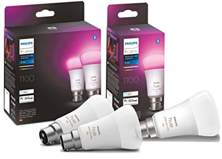 Philips Hue White & Colour Ambiance Smart Light Bulb Triple Pack LED [B22] with Bluetooth - 1100 Lumen. Works with Alexa, Google Nest, Apple Homekit.