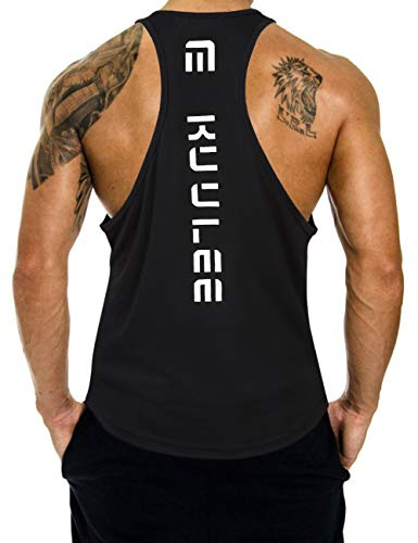 Kuulee Herren Tank Top Stringer Fitness Sportshirt Schnell Trocknende Funktionelle Trainingsshirt Muskelshirt für Training Gym Fitness & Bodybuilding Schwarz-1PCS XL