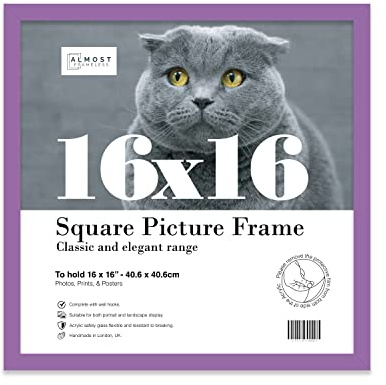16x16 Inch Purple Square Thin Photo Frame Wall Mountable Thin Picture Frame Standard Square Photograph Size, 16 X 16(40.6 X 40.6cm)