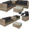TecTake® Ensemble Salon de Jardin Exterieur en Poly Rotin 4 Personnes, 2 Canapés modulables, Coffre de Rangement et Table de Jardin en Verre Inclus, Mobilier de Jardin pour Amenagement Balcon