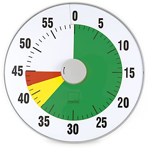 TimeTEX Zeitdauer-Uhr lautlos XL - mit Ampelscheibe - Quarz-Laufwerk - Restzeit-Anzeige in rot/gelb/grün - mit Ablauf-Signal - 32 cm im Durchmesser - mit Batterien - 61919