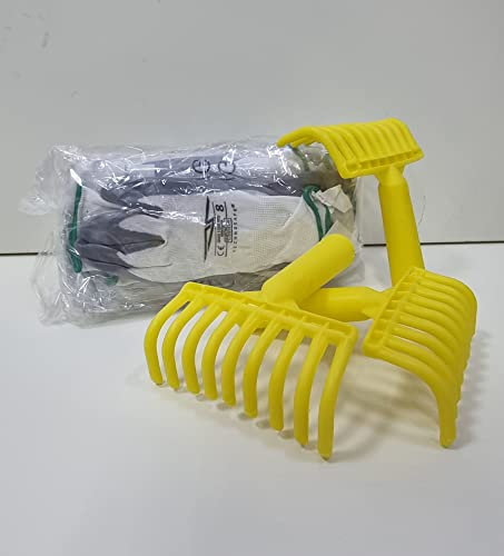 PINTO FERRAMENTA E-COMMERCE RASTRELLO rastrelli Cogliolive Olive mirtilli a Pettine 9 Denti in plastica con Manico 3pz e 12 Paia Guanti da Lavoro cogliolive Kit Raccolta Olive