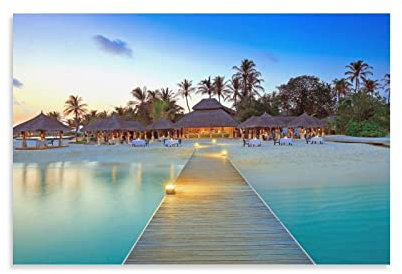 Maledives Marina Island Beach Trees Leinwand-Kunst-Poster und Wandkunstdruck, modernes Familien-Schlafzimmer, Deko-Poster 30 x 45 cm