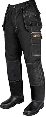 Black Hammer Mens Work Trousers Elasticated Waist Professional Durable Safety Utility Combat Workwear Pants with Holster Pockets and Knee Pad Pockets Sublime Black (36W / 29 Short)