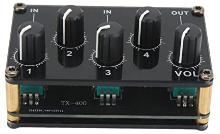 Table de Mixage Audio 4 Canaux, 4 Entrées 1 Sortie Mini Console de Carte Son Console de Mixage Audio Stéréo Passive Portable D'instrument de Musique