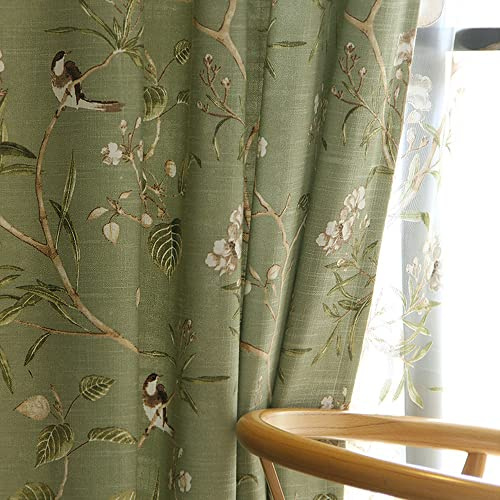AZIMUZIXI Vorhänge mit Vintage-Vogel-Muster, 243,8 cm lang, Bauernhaus-dekorative Terrassentürvorhänge, mit Ösen, lichtfilternd, Gewicht, Sichtschutz, 1 grüner Vorhang 99,1 x 243,8 cm (B x L)