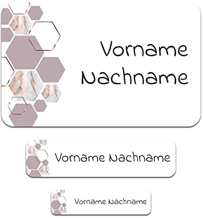 50 x personalisierte Namensaufkleber Sticker mit Wunschname Klebeetiketten zum Markieren Stifte Hefte mit Kinder Name Schule Kindergarten Aufkleber Set (05 Marmor)