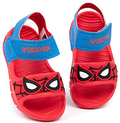 Marvel Spider-Man Sandalias Niños Niños | Controles deslizantes de máscara facial de superhéroe para niños con correa de apoyo | Calzado Rojo Azul Verano