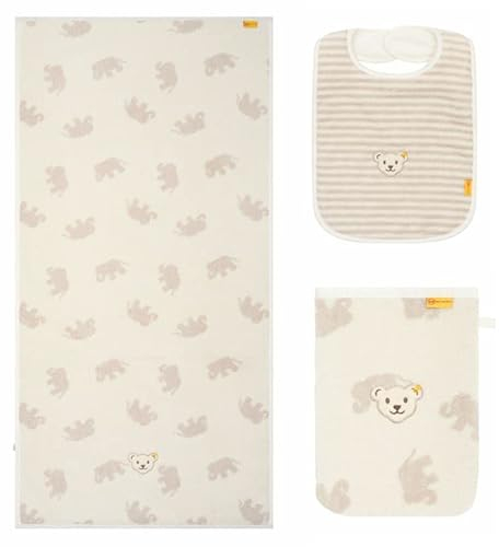 Steiff Baby Geschenk-Set Handtuch, Lätzchen & Waschlappen Elefant & Streifen