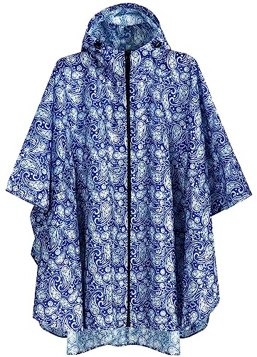 Anyoo Wasserdicht Radfahren Regen Poncho Portable Leichte Regenjacke Mit Kapuze Fahrrad Compact Regen Cape Wiederverwendbare Unisex für Backpacking Camping Outdoors,Blau Weißes Porzellan,Einheitsgröße
