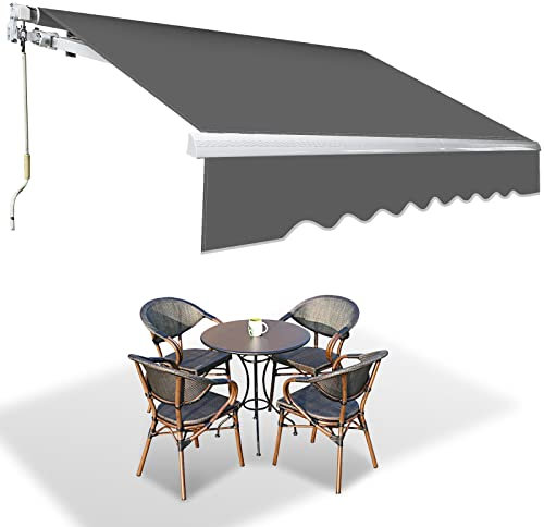Izrielar Klemmmarkise 250/300/350cm Balkonmarkise mit Handkurbel Sichtschutz, Sonnenschutz, Blickdicht Gelenkmarkise für Balkon, Terrasse, Garten - 300 x 250 cm Grau