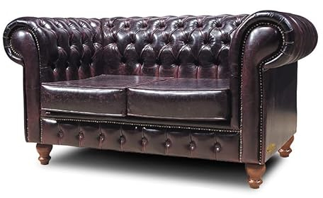 Chesterfield Sofa 2-Sitzer - Veganes Leder - My Chesterfield Antik Rot - Handgefertigtes, hochwertiges Original Chesterfield, 100% Veganes Leder - Breite 150cm