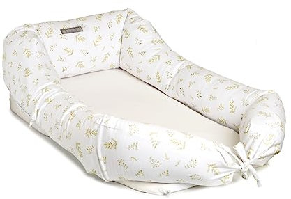 MIMUSELINA | Cuco Nest Reductor de Cuna Bebe - Cama Nido Bebe Recien Nacido Desenfundable y Impermeable - Cuna Nido Bebe Portátil Colecho, Chichonera, Cojín de Lactancia, 85x52 cm (Garden)