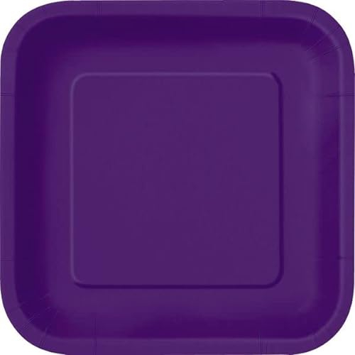 Unique- Piatti Quadrati di Carta Ecologici-18 cm-Colore Viola Intenso-16 Pezzi (Confezione da 1), Deep Purple, 33040EU