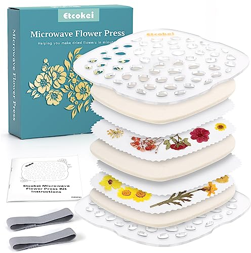 Etcokei Large Flower Press Kit for Adults & Kids, Microwave Flower Pressing Kit 9 x 9, Quickly Flowers Press for Plant DIY Arts, Resin Crafts, Scrapbooking, Nail Craft, Great Gift for Lovers