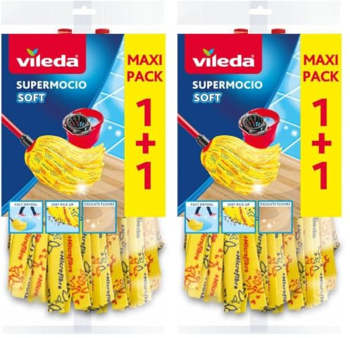 Vileda Recharges Têtes de Balai à Franges SuperMocio - Soft Jaune Pack 2 recharges (Lot de 2)