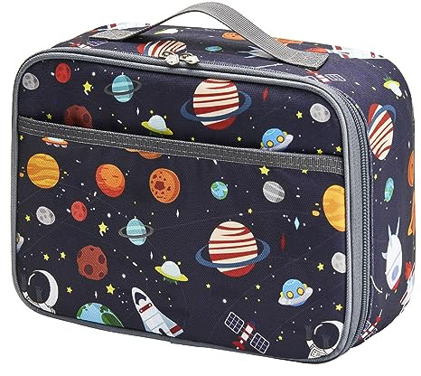Pretty Jolly Mini Kids Lunch Box, Insulated Reusable Lunch Bag for Girls & Boys, Thermal Meal Container Tote with Waterproof Liner, Hot or Cold Snacks Lunchbox for School,Work,Picnic (Space)