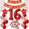 Deko 16. Geburtstag mädchen Rot,Geburtstagsdeko 16 jahre mädchen rot Luftballons 16 Geburtstag dekoration Rot,Folienballon 16 Geburtstag deko mädchen Rot Tortendeko 16 Geburtstag Mädchen deko rot