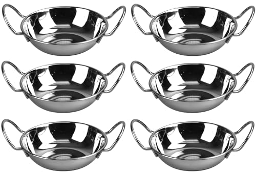 Sterling Ventures Indian Serving Karai Kadai Stainless Steel Dishes Bowl Balti Tableware Pot (19CM X6)