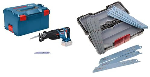 Bosch Professional BITURBO Akku-Säbelsäge GSA 18V-28 (Akkus und Ladegerät nicht enthalten, in L-BOXX) + 15tlg. Säbelsägeblatt Wood and Metal Set (für Holz und Metall, Toughbox, Zubehör Säbelsäge)