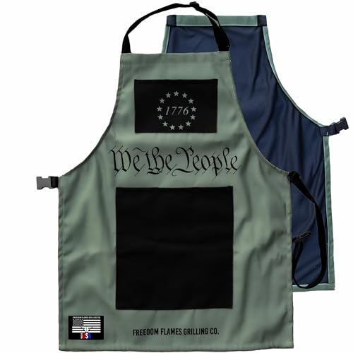 Freedom Flames BBQ Grillschürze | Made in USA | Küchenschürze mit Taschen | Grillzubehör für Barbecue & Meat Smoker, Grün, Einheitsgre