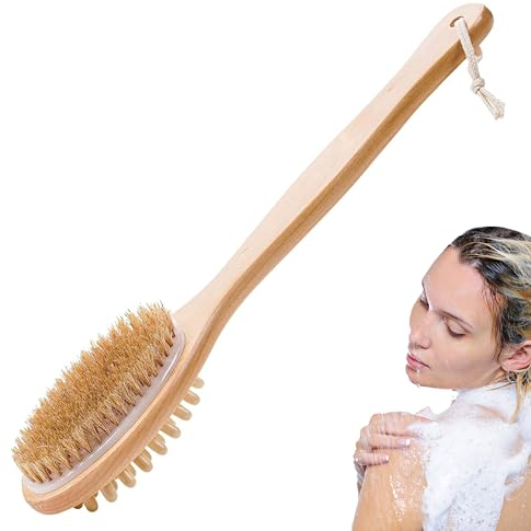 JCM B-C Cepillo de espalda para hombres y mujeres, cepillo exfoliante con cuentas de masaje para celulitis, cepillo de espalda con mango largo para ducha, estropajos de espalda para uso en ducha con