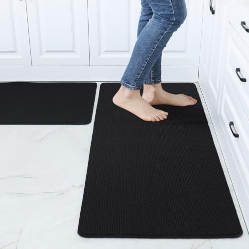 COSY HOMEER Küchenläufer rutschfest 2 Stück, 61x90 cm+61x152 cm Küchenteppich Waschbar rutschfest, Schmutzabweisend Küchenläufer Maschinenwaschbar für Küche, Waschküche, Eingang, Flur, Schwarz